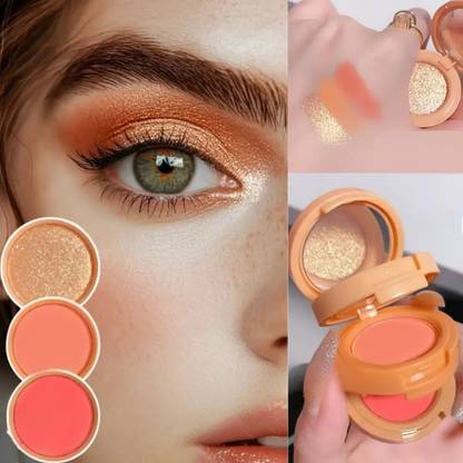 MYEONG 3 In 1 HD Baked 3 Color Blusher, Highlighter, Eyeshadow Palette Highlighter 4.8 g