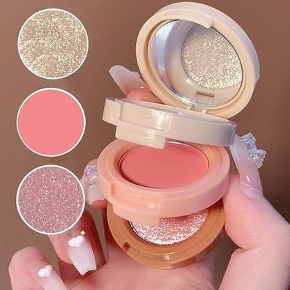 MYEONG 3 in 1 Baked Makeup Blusher, Eyeshadow And Highlighter Kit