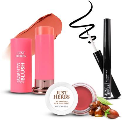 Just Herbs Blush, Line & Glow Set (Blush Stick, Lip Cheek Tint & Eyeliner)