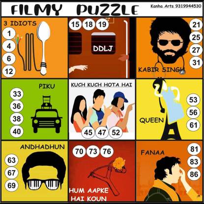 Kanha Arts Fillmy Puzale Tambola Tickets kity party theme size 6 by 6 inch 18 Cards Party & Fun Board Game