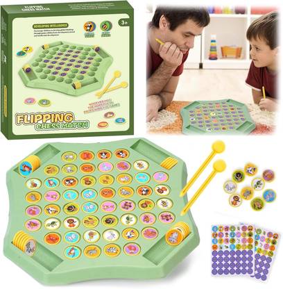 calyxia 54PCS Animal Flip Chess Memory Chess Game, Animal Flip Matching Chess Board Board Game Accessories