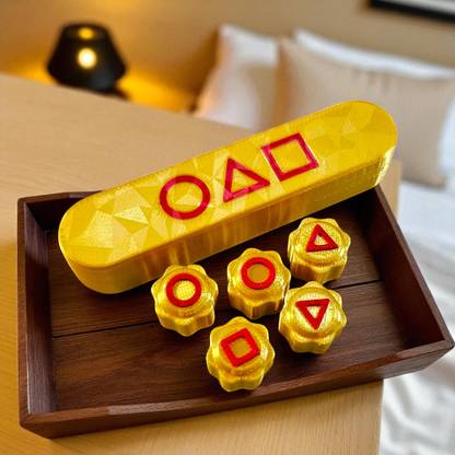 SentosaEnterprise Squid Gonggi Games Set Gold Case – Traditional Game 5 WeightedMarkers (6g Each) Party & Fun Board Game