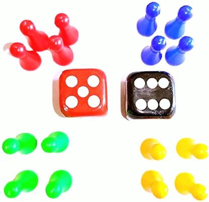 HK Sport & Toys Big Ludo Tokens with Two 24 mm Dice Board Game Accessories