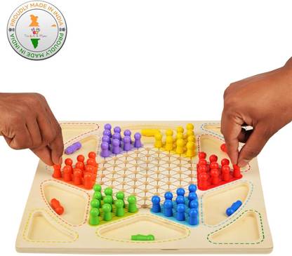 Rainbowstore Chinese Checker & Ludo 2 in 1 Premium Wooden Board Game for Adults and Kids Educational Board Games