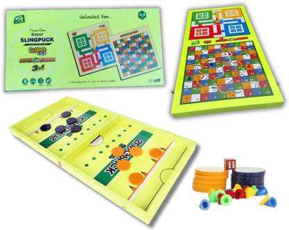 Fast Rush Sling Puck With Snake and Ludo, 3 In 1 Game Combo Party & Fun Board Game