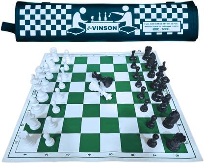 Vinsonsports 17x17 FIDE Tournament Chess Set with Vinyl Roll-up Mat, 32 Pieces,2 Queens & Bag Board Game Accessories