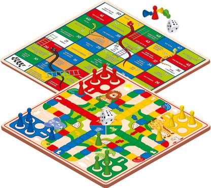 Magicwand Wooden 12 Inches Snakes,Ladders & Interactive Ludo for Kids with 4 Extra Pawns Educational Board Games