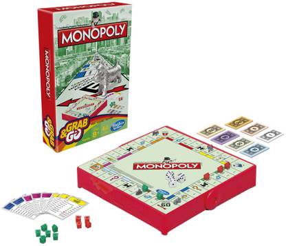 Monopoly Grab and Go Game, Portable Game for 2-4 Players, Travel Game for Kids Board Game Accessories