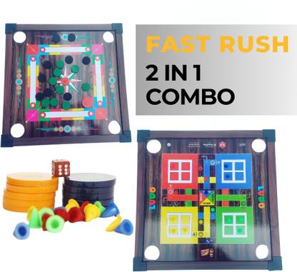 फास्ट रश 2-in-1 Game Combo, Carrom Board & Ludo Board Game बोर्ड गेम