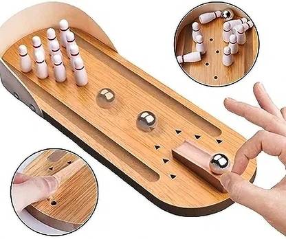 टॉयज़ का स्टोरी Wooden Mini Bowling Game Tabletop Toy Set for Adults and Kids बोर्ड गेम