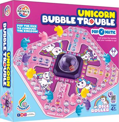 Ratnas Unicorn Bubble Trouble (1955) Pop O Matic Dice Roller Ludo Party & Fun Board Game
