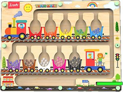 WUDLY Wooden Magnetic Maze Board, Train Theme for 3-5 years kids Educational Board Games