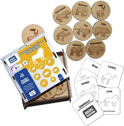 Minileaves Wooden Memory Card 3+ ( 8 Forest Animal) with Wooden Box Multipurpose Game. Board Game Accessories