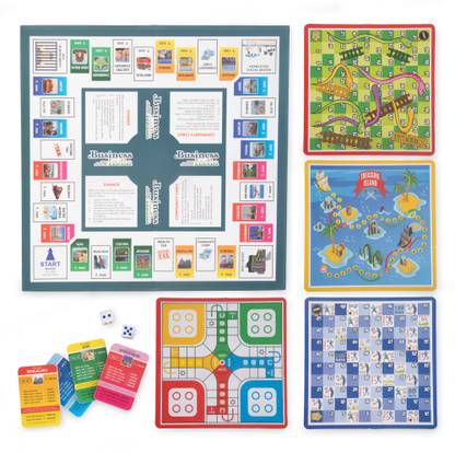 बेबी 5 in 1 Business India Board Game Ludo-Snakes Ladder-Treasure Island-Cricket Game बोर्ड गेम