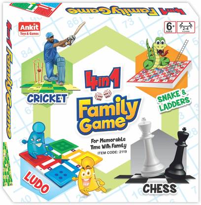 Ankit Toys & Games 4 in 1 Family Board Game Cricket Snake & Ladders Ludo & Chess Party & Fun Board Game