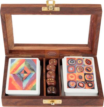 ORTUS Playing Cards Set of 2 in Handmade Storage Box Case Holder with 5 dice Party & Fun Board Game