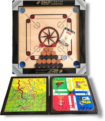 RMP Carrom Board Game Set for Kids with Ludo, Snakes and Ladders, Striker, Coins Carrom Board Game