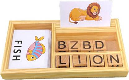 Wigano Wooden Spelling Learning Alphabet Educational Game with 30 Flash Cards for Kids Word Games