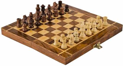 ADA Handicraft Professional Travel-Friendly Natural Wood Folding Chess Set with 32 Pieces Strategy & War Board Game