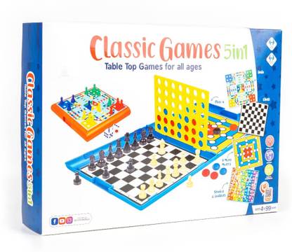 Sani International Classic Games 5 in 1 Table Top Board Games for All Ages Party & Fun Board Game