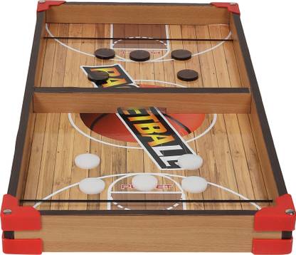 Krux Kids 3 in 1 Wooden BasketBall Court Print Pucket String Hockey Table Game Set Air Hockey Board Game