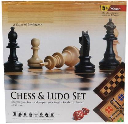DolbyCreation Wooden Chess and Ludo Box 2 in 1 Board Set Reversible Game Board Game Accessories