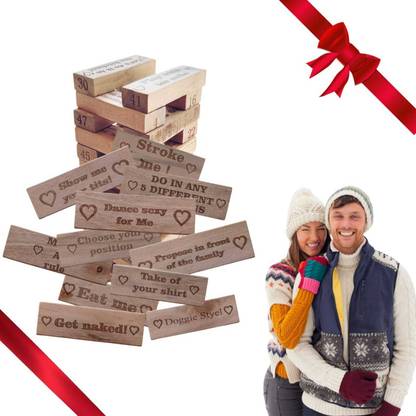 TOYSM The Naughty Tower Stacking Wooden Blocks Game for Adults Fancy Couple Word Games