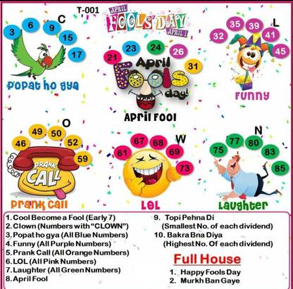 UltPult Tambola Various Days Theme Tickets (April Fool) Party & Fun Board Game
