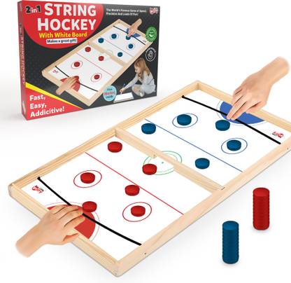 लिटिल बेरी 2 in 1 String Hockey Board Game With White Board - Fast Sling Puck Table Board बोर्ड गेम