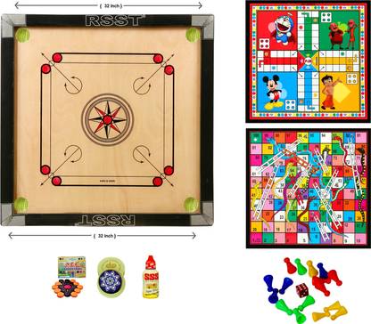 RSST Carrom Board Large 32X32 Inch With Ludo & Snakes (Combo Pack) Carrom Board Game