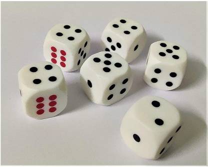 JANMESH ENTERPRISES Six Sided 16mm Size White Dice or Die for Playing Ludo and Poker Chip, 6 Pieces Board Game Accessories