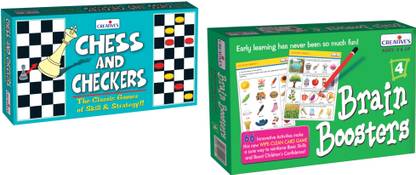 CREATIVE'S "Chess and Checkers" & "Brain Boosters- 4" - (Combo Pack) Educational Board Games