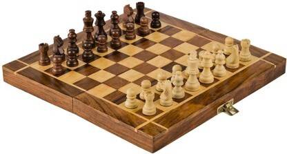 SINGHALTRADE WOODEN CHESS WITH CHESS BOX, AND CHESS WOODEN COINS, (BROWN) 6 cm Chess Board