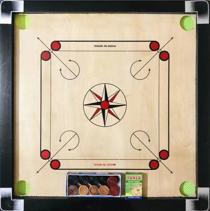 Sports Hustle for Kids 26 Inch Medium Size Gloss Finish Coins, Strikers, Powder 40 cm Carrom Board