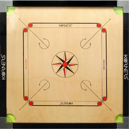 KORNERS Full Size Cut Pocket Matte Finish With Coins, Striker Powder 70 cm Carrom Board