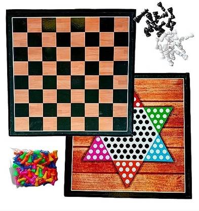 PERICO Double Sided Game Chess+Chinese Checker With Plastic Chess goti, checker goti 30 cm Chess Board