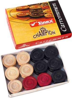 Vinex Premium Carrom Coins Set – 24 Wooden Carrommen – Smooth Finish, Durable 3.2 cm Carrom Board