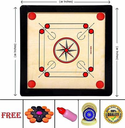 HOC WOODEN 20 INCH CARROM BOARD WITH STRIKERS AND COINS 10 cm Carrom Board