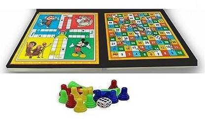 Chhabra Kreations Ludo+Snake & Ladders 2 in 1 Combo With One Set Of Plastic coin & Dice board Game 30 cm Carrom Board