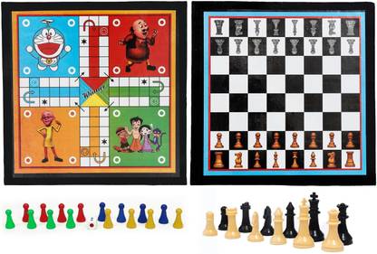HK Sport & Toys 2in 1 Ludo & Chess Board (12*12 Inch) with Hollow Chess Pieces & Ludo Player 32 cm Chess Board
