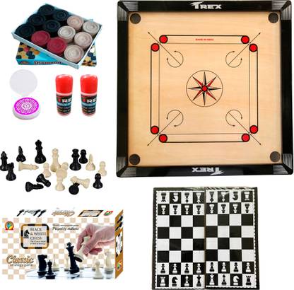 Trex Sports 26Inch Carrom with Striker,Wooden Coins,2 Super Disco Powder& Free Chess Game 66.4 cm Carrom Board