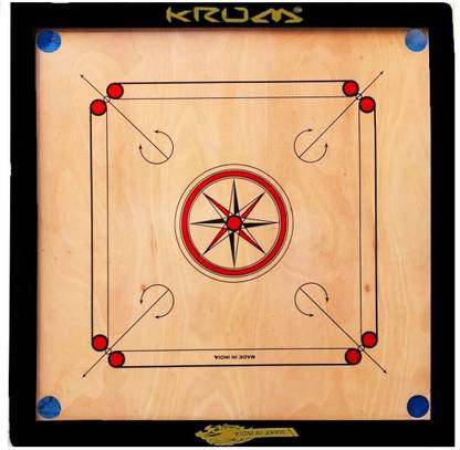 KRUM Small Size Round Pocket Carrom Board with Coins, Striker, and Powder 50.8 cm Carrom Board