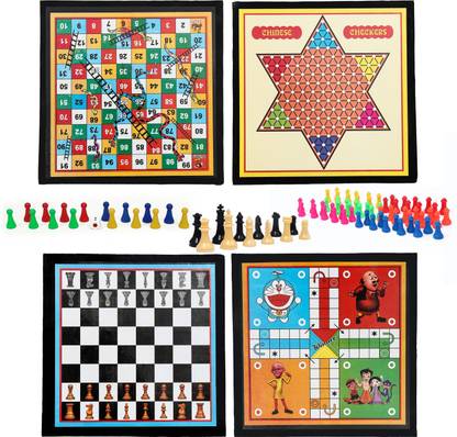 HK Sports 2 in 1 Wooden 12*12" Ludo & Snake Ladder | Checker & Chess | Ludo Token Chessmen | 32 cm Chess Board
