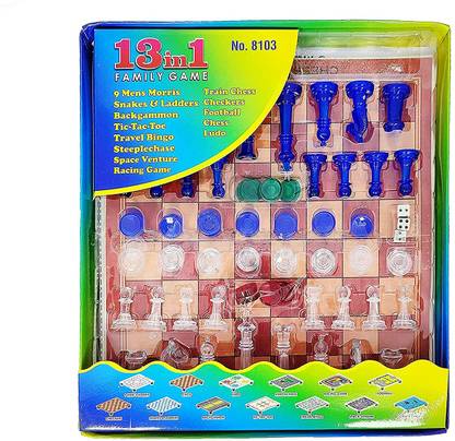 Plutofit 13 In 1 Family Game Including Chess, Backgammon, Ludo, Steeplechase , Snakes 19 cm Chess Board