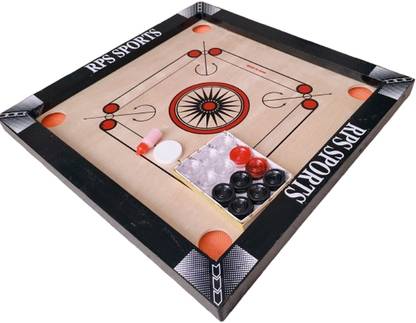 RPS sports with 24 Transparant Coins+Striker & Powder 4 cm Carrom Board