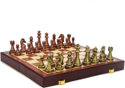Tlismi Premium Retro Metal International Chess Set Vintage Brass Chess Pieces 39 cm Chess Board