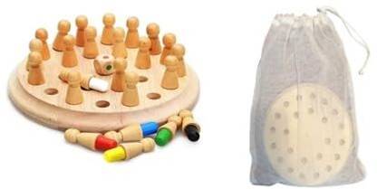 VEDIVA Wooden Brain Teaser Memory Chess Game Set Free Multicolor Keyring 19 cm Chess Board
