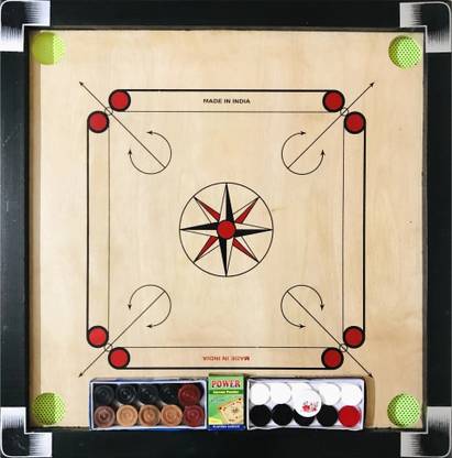 Sports Hustle for Kids 26 Inch Medium Size Glossy Finish, Coins, Strikers, Powder 41 cm Carrom Board