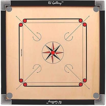 RJ Gallery Wooden 32 Inches Large Size with Crystal Coins, Striker and Powder 81 cm Carrom Board