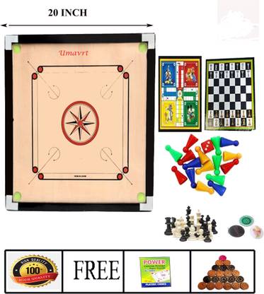 MR8 decorative 20 inch all-in-one [powder + coins + striker + ludo & chess] 50 cm Carrom Board